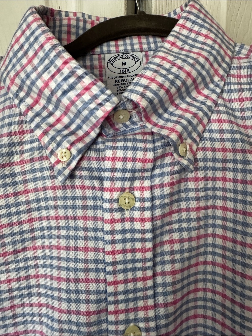 Brooks Brothers Pink and Blue Plaid Cotton Button-Down Shirt - Picture 2 of 4